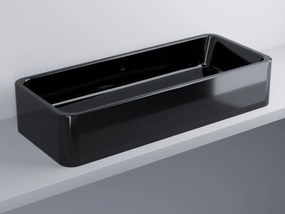 Cielo shui lavabo 100x42 da appoggio rettangolare con troppopieno in ceramica nero lucido