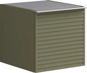 Base laterale Pixel con anta Stripes laccato opaco verde salvia e maniglia alluminio brillante L.40 H.40 P.45,5 cm.