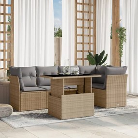 Set divano da giardino 6 pz con cuscini beige in polyrattan