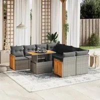 Set Divano da Giardino 9 pz con Cuscini Grigio in Polyrattan 3273888