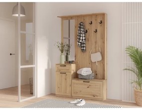 Parete attrezzata per ingresso con specchio KAVI, finitura rovere artisan