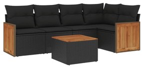 Set divano da giardino 6 pz con cuscini nero in polyrattan