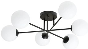 Lampadario Roma 6 Nero con sfere Bianche Satinate E14 da soffitto