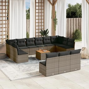 Set divani da giardino 14pz con cuscini in polyrattan grigio