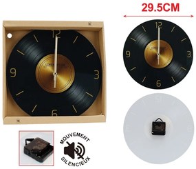 Orologio Da Parete Diametro 29.5cm In Vetro Disegno Disco Musicale Antico