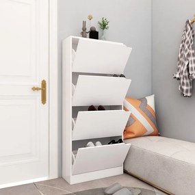 Scarpiera Con 4 Ante Bianca 59x24x136 Cm İn Legno Multistrato /