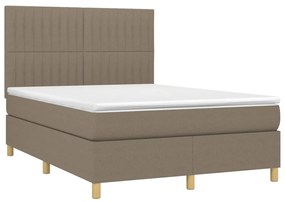 Letto a molle con materasso e led tortora 140x190 cm in tessuto