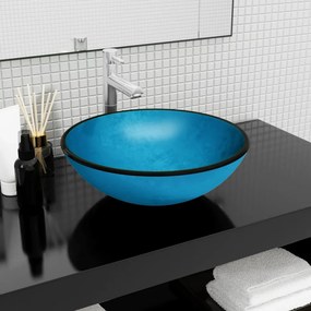 Lavandino İn Vetro Temperato 42x14 Cm Blu /