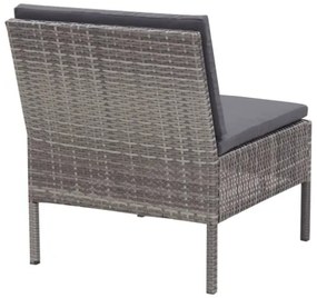 Set Divani da Giardino 3 pz con Cuscini in Polyrattan Grigio