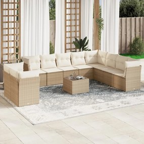 Set divani da giardino 11 pz con cuscini beige in polyrattan