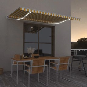 Tenda Da Sole Retrattile Manuale Led 450x350 Cm Giallo Bianco /