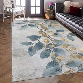 Tappeto azzurro/dorato lavabile 80x150 cm Golden Leaves – Mila Home