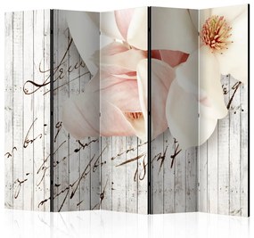 Paravento Lettera d'amore II (5 pezzi) - collage romantico di fiori e scritte