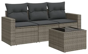 Set divani da giardino 4 pz con cuscini in polyrattan grigio