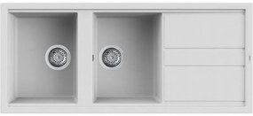 Lavello sopratop 2 vasche in quarzo bianco ELLECI L 116 x L 51 cm, reversibile