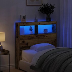 Testiera Con Contenitore A Led Legno Antico 100x17x102 Cm /