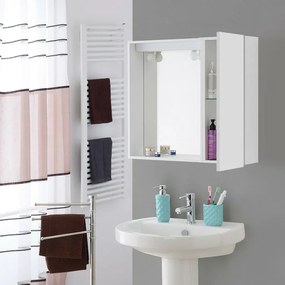 Specchio contenitore 68x61 cm bianco con anta e ripiano in vetro Desya