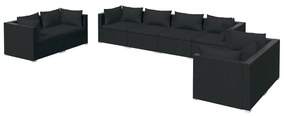 Set Divani da Giardino 8 pz con Cuscini in Polyrattan Nero