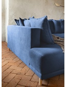 Divano letto angolare in velluto a coste blu scuro (angolo sinistro/"U") Lazy Lukka - Miuform