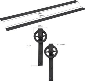 Binario per Porte Scorrevoli con Kit di Accessori in Acciaio Nero 100 cm sm 180mm...