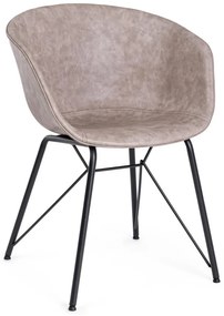 Set di 2 poltroncine WARHOL in similpelle beige e gambe in acciaio nero, con braccioli