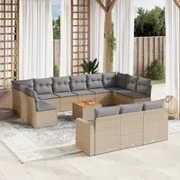 Set Divani da Giardino 14pz con Cuscini in Polyrattan Beige 3224365