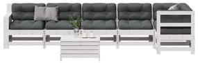 Set salotto giardino 7pz con cuscini bianco legno massello pino