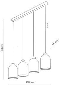 TK Lighting Sospensione Satipo, vetro, 4 luci, trasparente