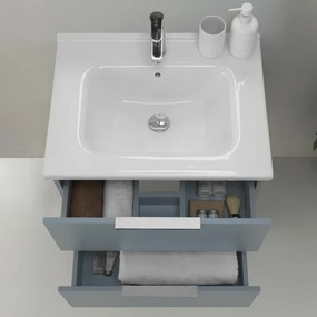 Mobile bagno sospeso 60cm azzurro polvere con cassetti lavabo e specchio Elva