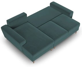 Divano angolare color petrolio allungabile e con contenitore (con penisola a sinistra/con chaise lounge) con rivestimento in velluto Kyoto – Cosmopolitan Design