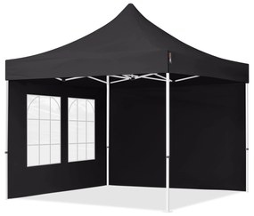 TOOLPORT 3x3m gazebo pieghevole con laterali (finestre), ECONOMY acciaio, nero - (59040)