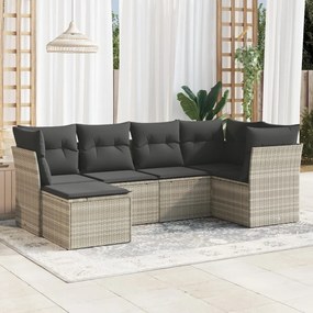 Set divano da giardino 6pz con cuscini grigio chiaro polyrattan