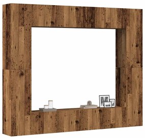 Set Mobile Tv 8 Pz Montato A Parete Legno Antico İn Truciolato /