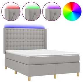 Letto a molle materasso e led grigio chiaro 140x200 cm tessuto