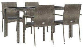 Set da pranzo da giardino 5 pz con cuscini in polyrattan grigio
