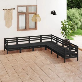 Set salotto da giardino 7 pz in legno massello di pino nero