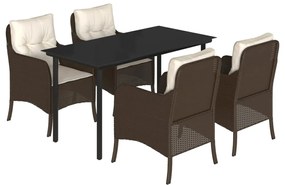 Set da pranzo da giardino 5pz con cuscini in polyrattan marrone