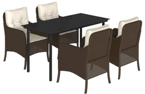 Set da pranzo da giardino 5pz con cuscini in polyrattan marrone