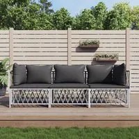 Set Salotto da Giardino 3 pz con Cuscini in Acciaio Bianco 3186816