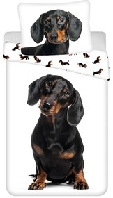 Set copripiumino e federa da bambini bianco e nero in cotone per letto singolo 140x200 cm Dachshund – Jerry Fabrics