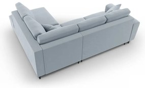 Divano angolare azzurro allungabile e con contenitore (con penisola a destra/a L) con rivestimento in velluto Kyoto – Cosmopolitan Design