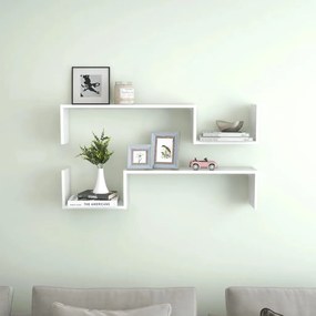 Mensole A Muro 2 Pz Bianco Lucido 100x15x20cm Legno Multistrato /