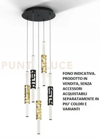 Kira-s5 sospensione 5 luci tonda nero opaco diffusori bianco , a le...