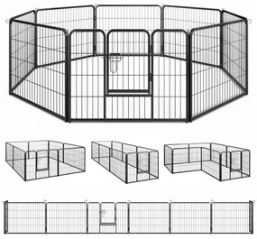 Costway Recinto per cani interno o esterno con 8 pannelli altezza 60/80cm, Recinzione portatile pieghevole in metallo Nero