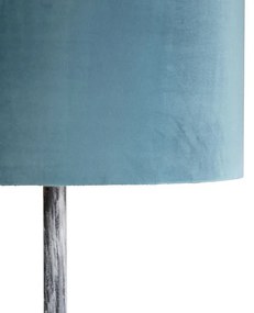 Lampada da terra grigio invecchiato paralume velluto blu 40 cm - SIMPLO