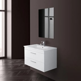 Mobile bagno sospeso moderno 81x50 cm bianco con 2 cassetti rallentati