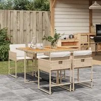 Set da Pranzo da Giardino 5 pz con Cuscini Beige in Polyrattan 3278031