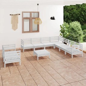 Set Salotto da Giardino 10 pz in Legno Massello di Pino Bianco