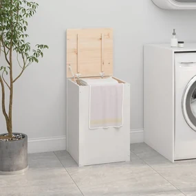 Contenitore Per Bucato Bianco 44x44x66 Cm Legno Massello Pino /