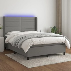 Letto a molle materasso e led grigio scuro 140x200cm in tessuto